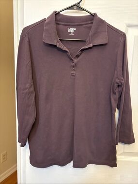 Lands' End Deep Plum 3/4 Sleeve polo